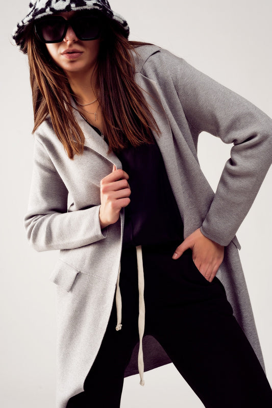 Gilet long avec col oversize gris