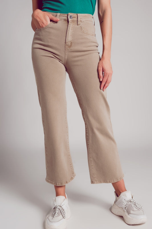 Jean ample court en beige