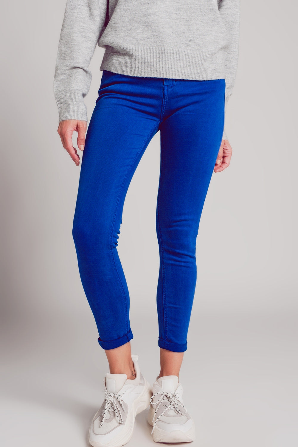 Jean skinny taille haute en bleu électrique