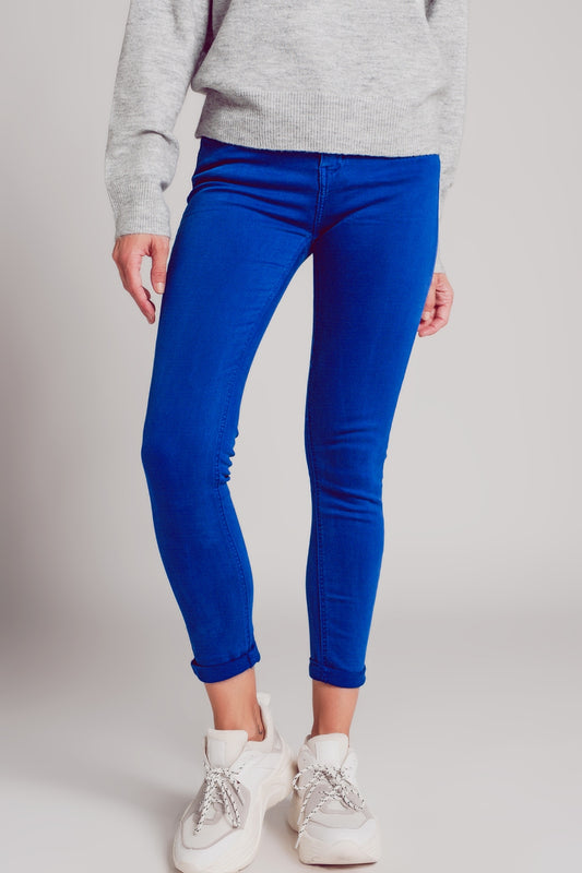 Jean skinny taille haute en bleu électrique