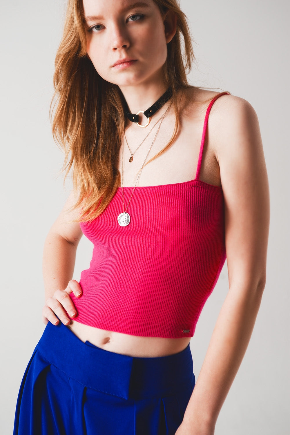 Débardeur en maille épurée fucshia