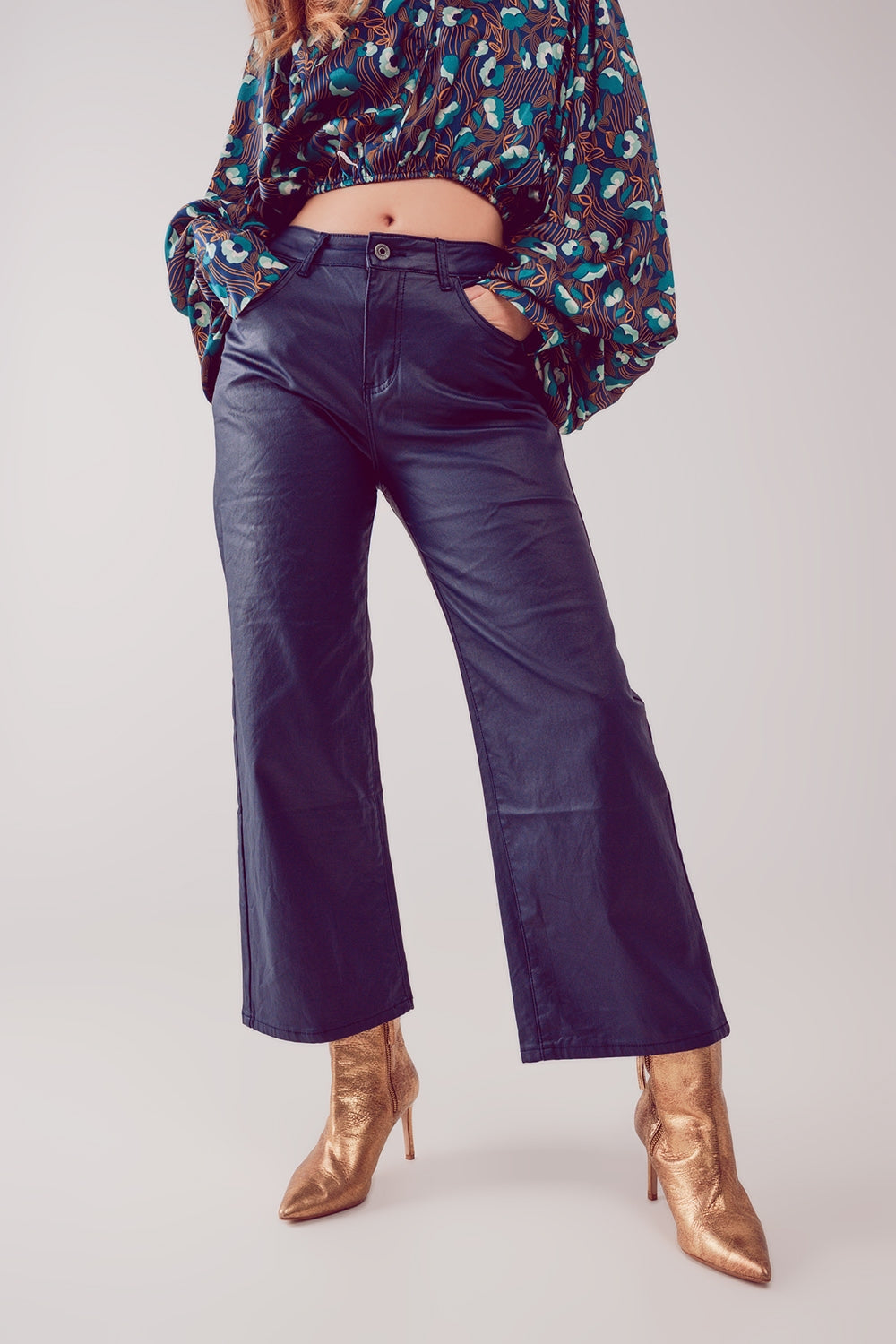 Pantalon ample en similicuir bleu