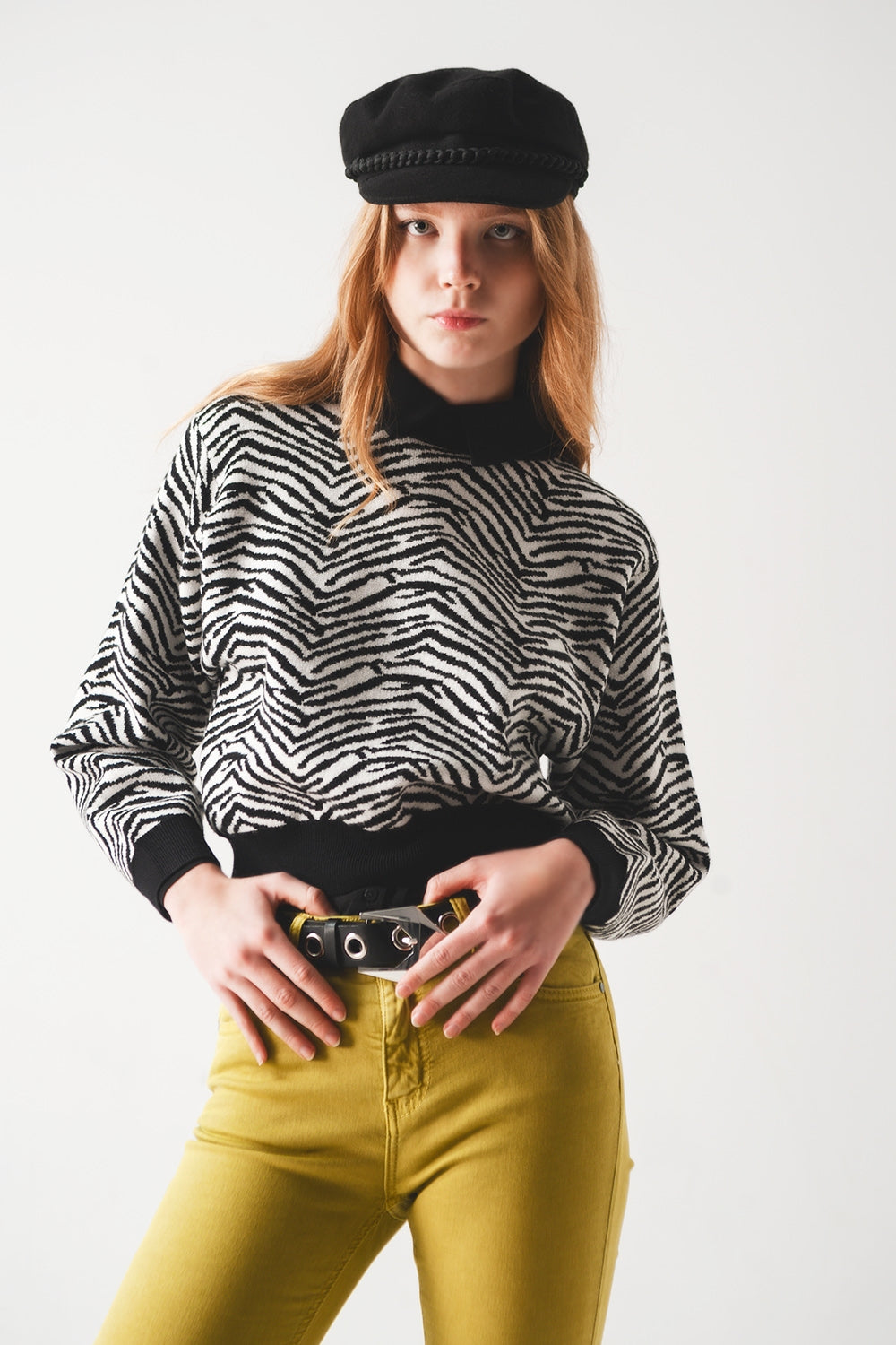Pull noir à imprimé zébré