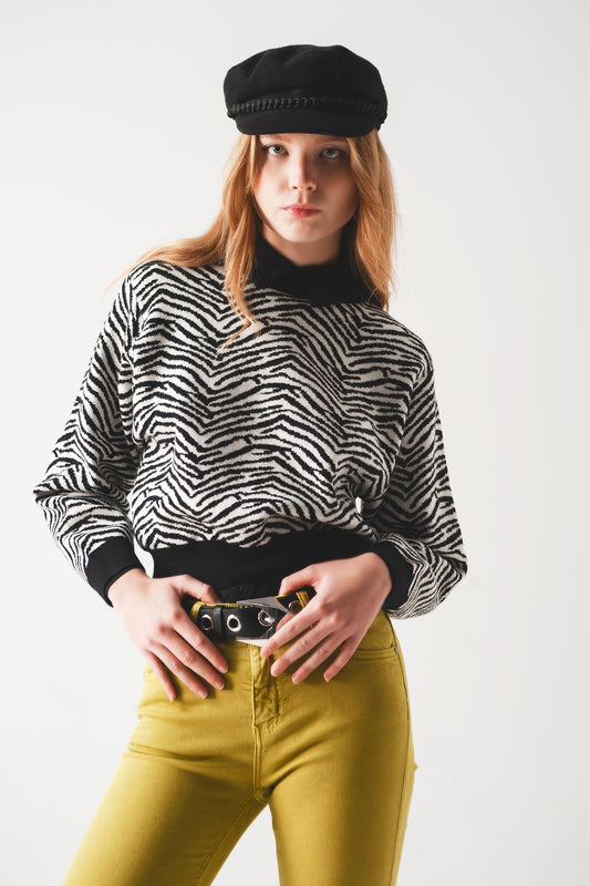 Pull noir à imprimé zébré