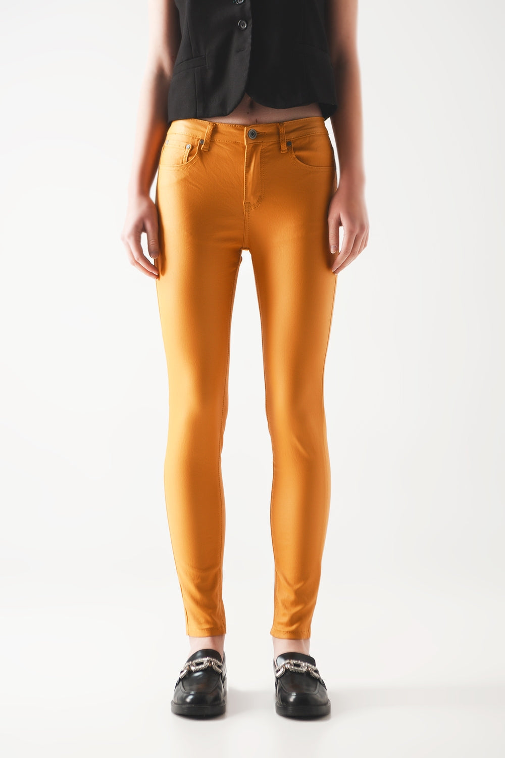 Pantalon enduit orange