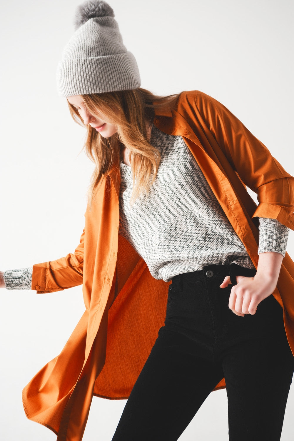 Chemise oversize en rouille poplin