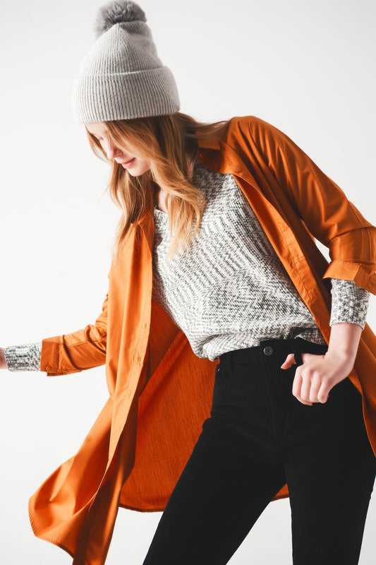Chemise oversize en rouille poplin
