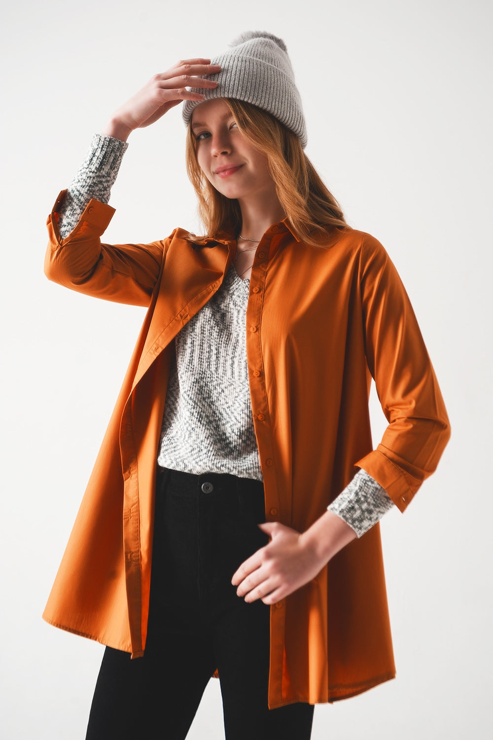 Chemise oversize en rouille poplin