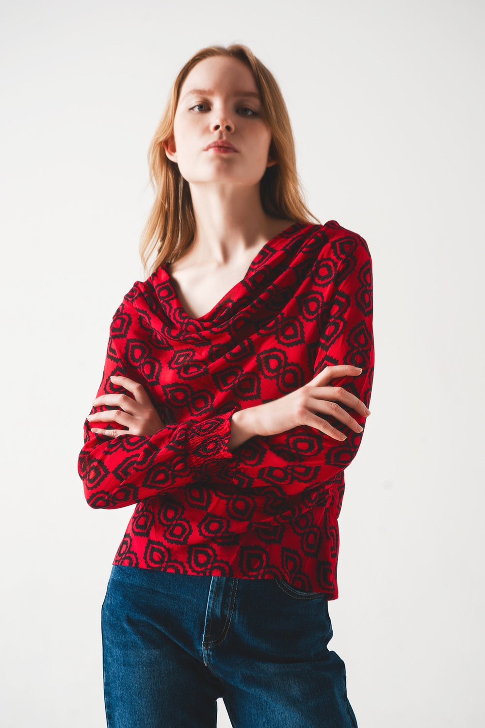 Blouse à manches froncées fuchsia