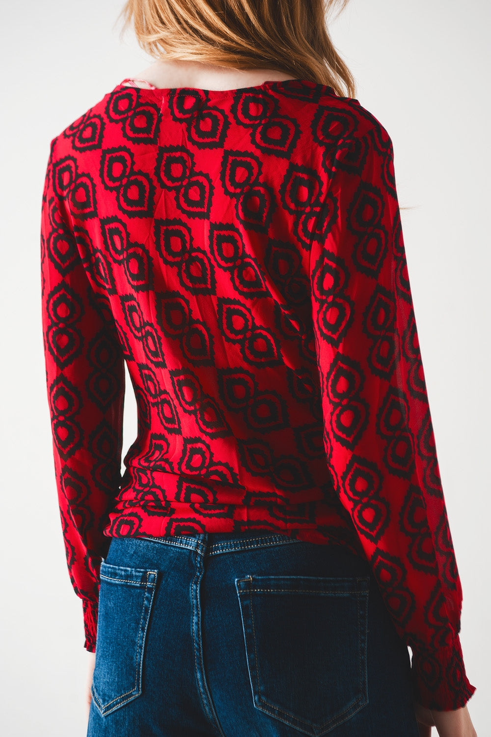 Blouse à manches froncées fuchsia