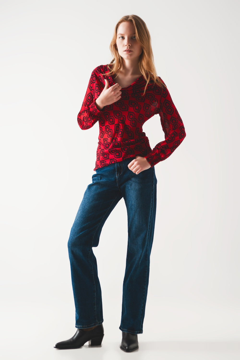 Blouse à manches froncées fuchsia