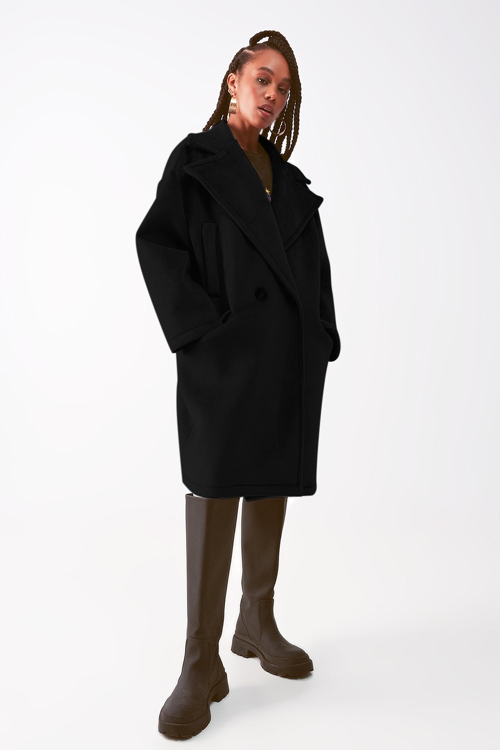 Coat en daim synthétique noir