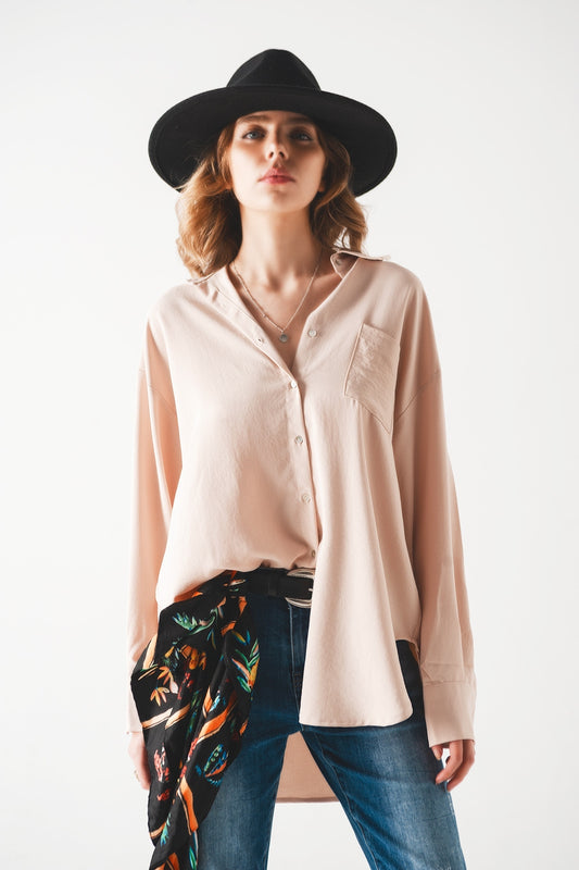 Chemise oversize à poche en beige