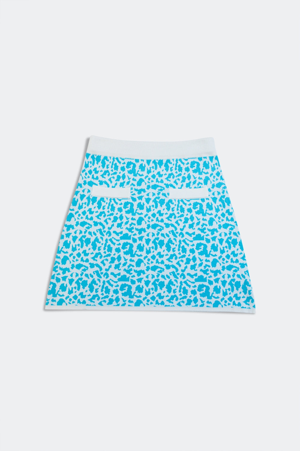 Mini jupe en maille légère à imprimé animal turquoise