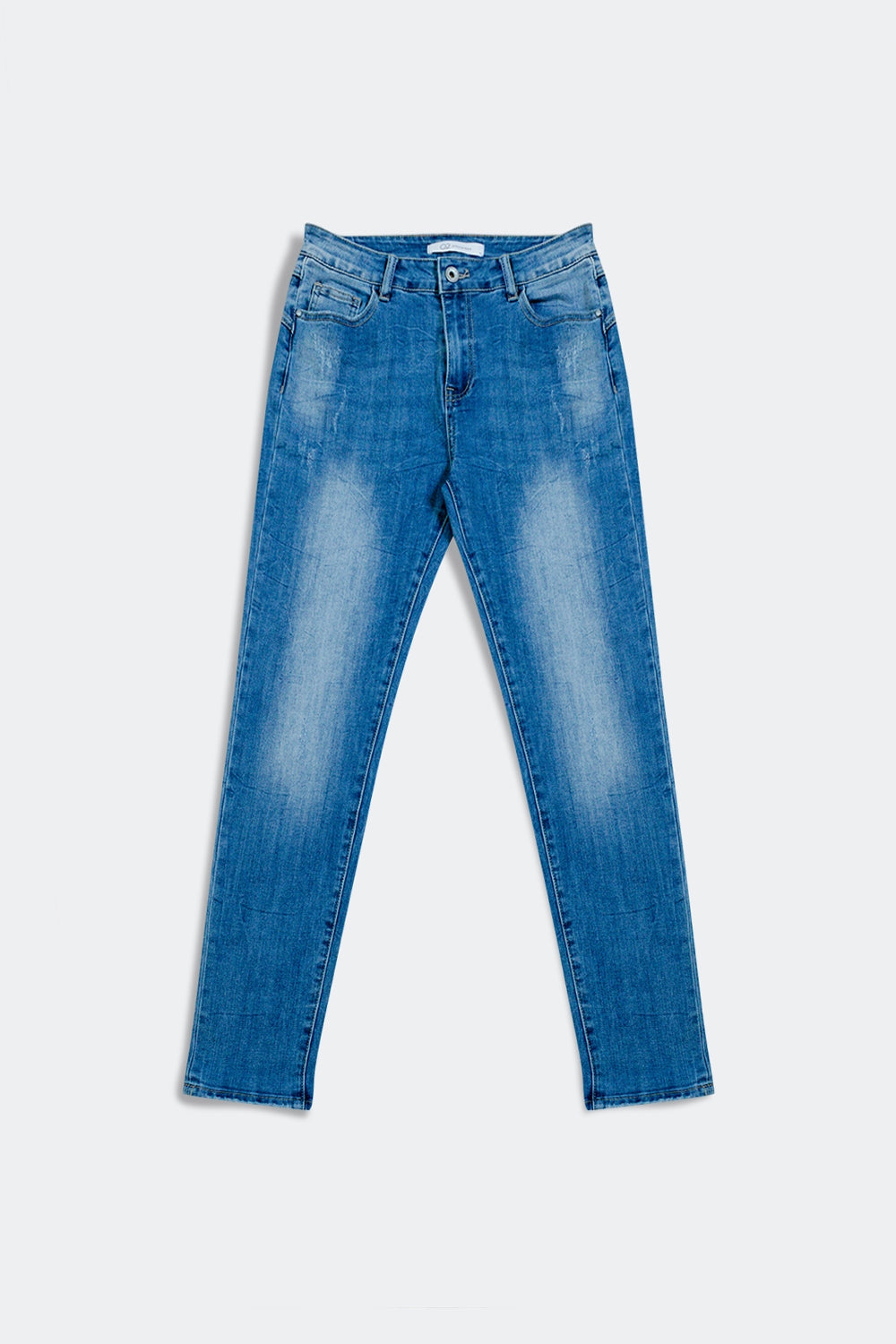Jean cigarette taille haute à délavage moyen