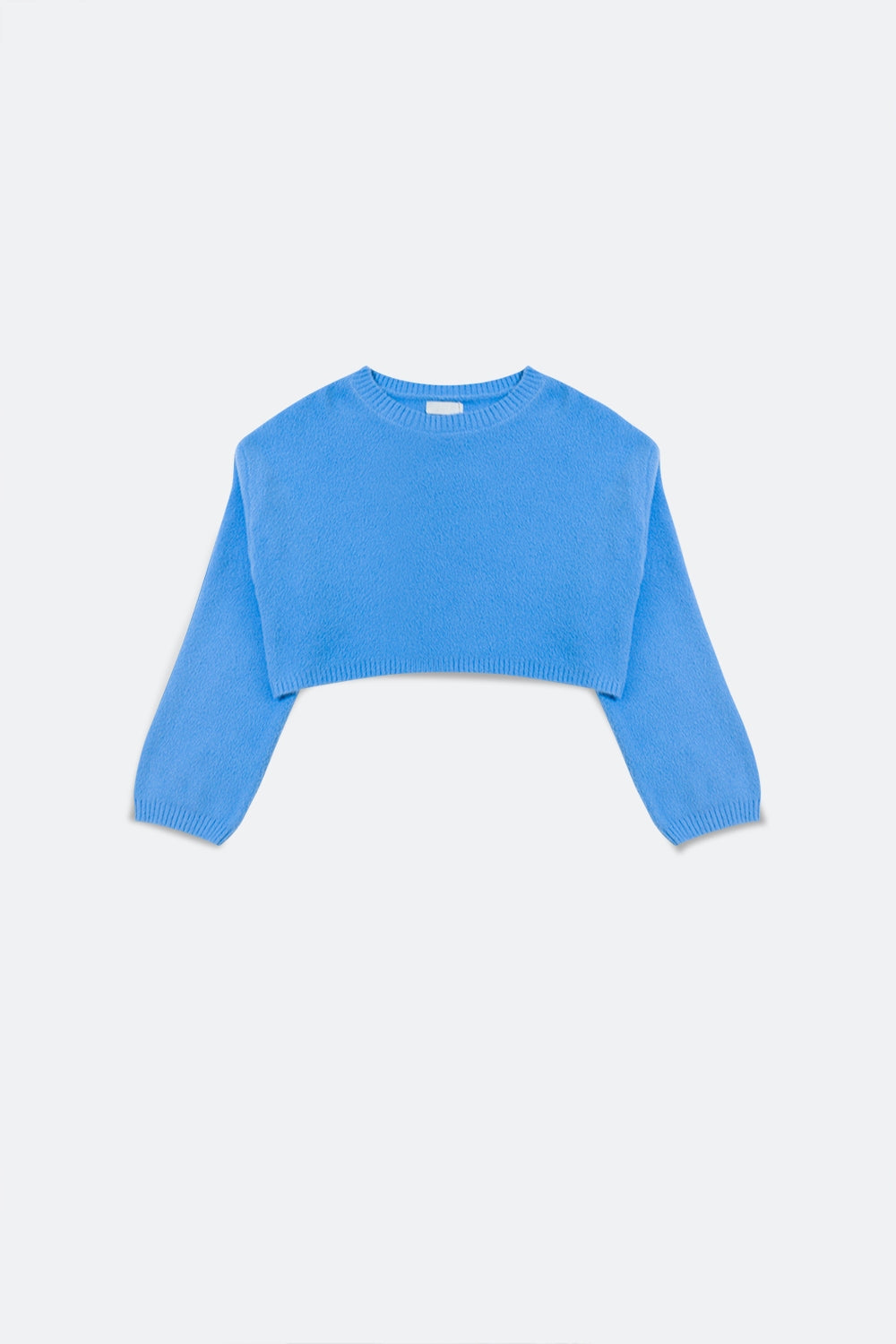Pull court en maille duveteuse bleu