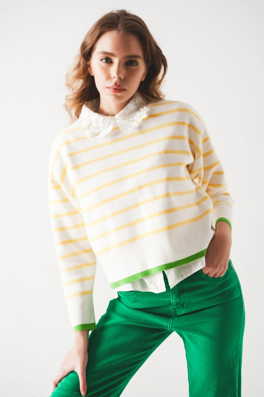 Pull à rayures jaunes et blanches