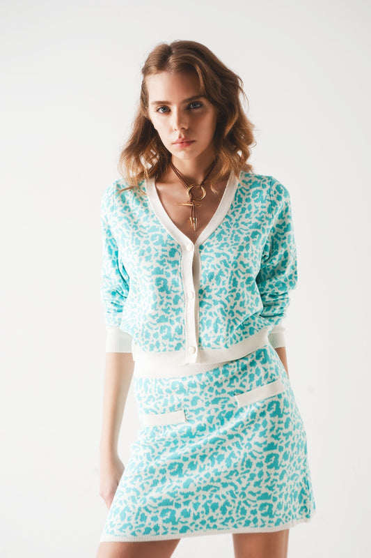 Cardigan léger à imprimé animal turquoise