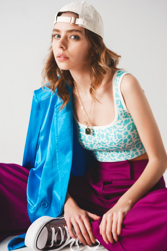 Top léger à imprimé animal turquoise