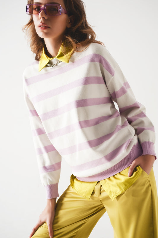 Pull long à rayures pourpre