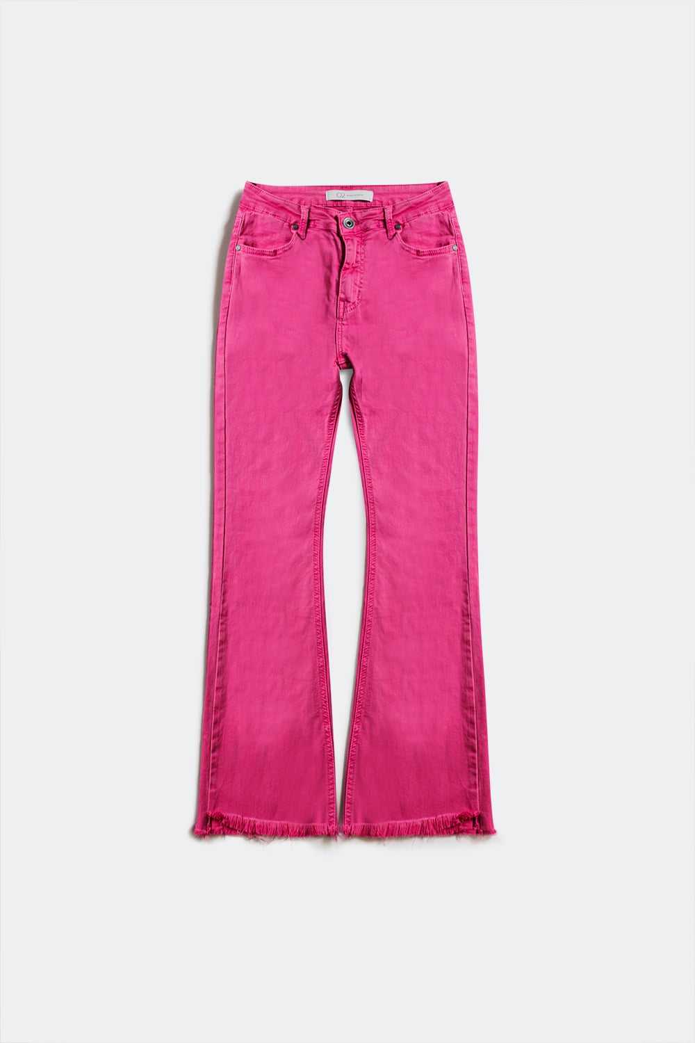 Jean évasé avec ourlet brut fuchsia