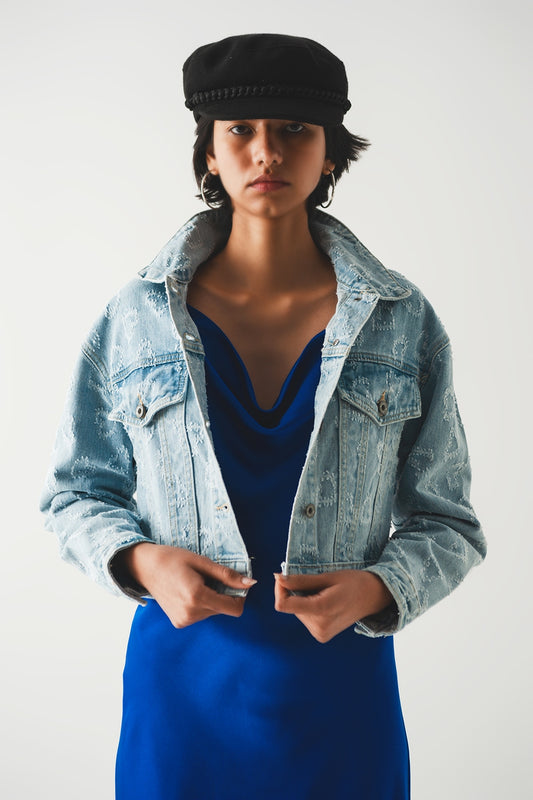 Veste en jean oversize à ornements bleu délavé clair