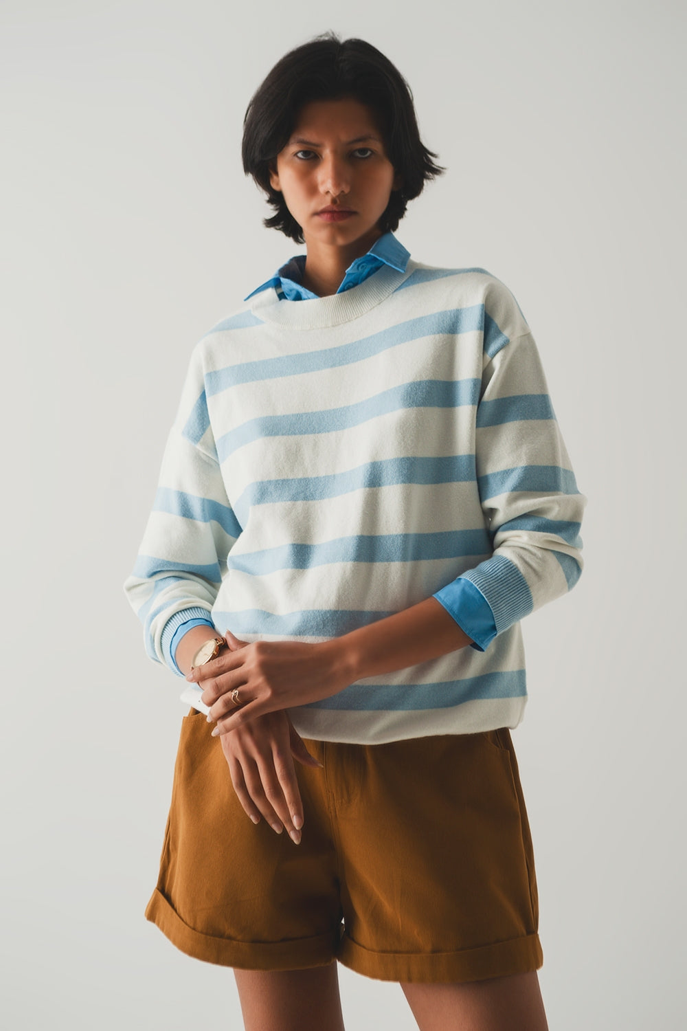 Pull long à rayures bleues