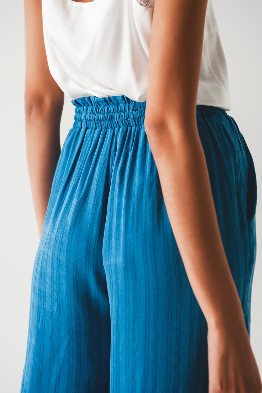 Pantalon large taille élastique bleu