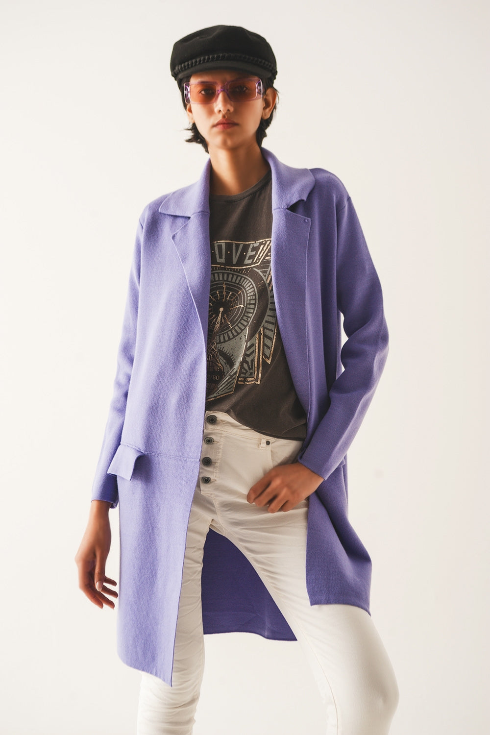 Gilet long avec col oversize violet
