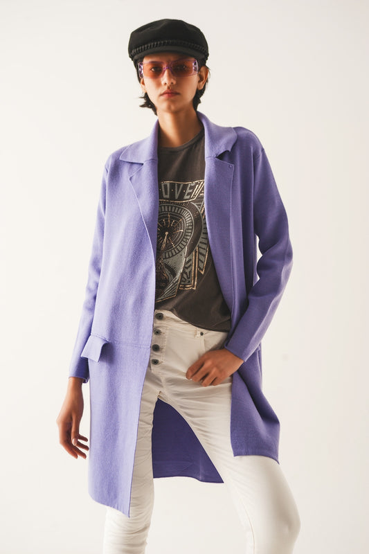 Gilet long avec col oversize violet