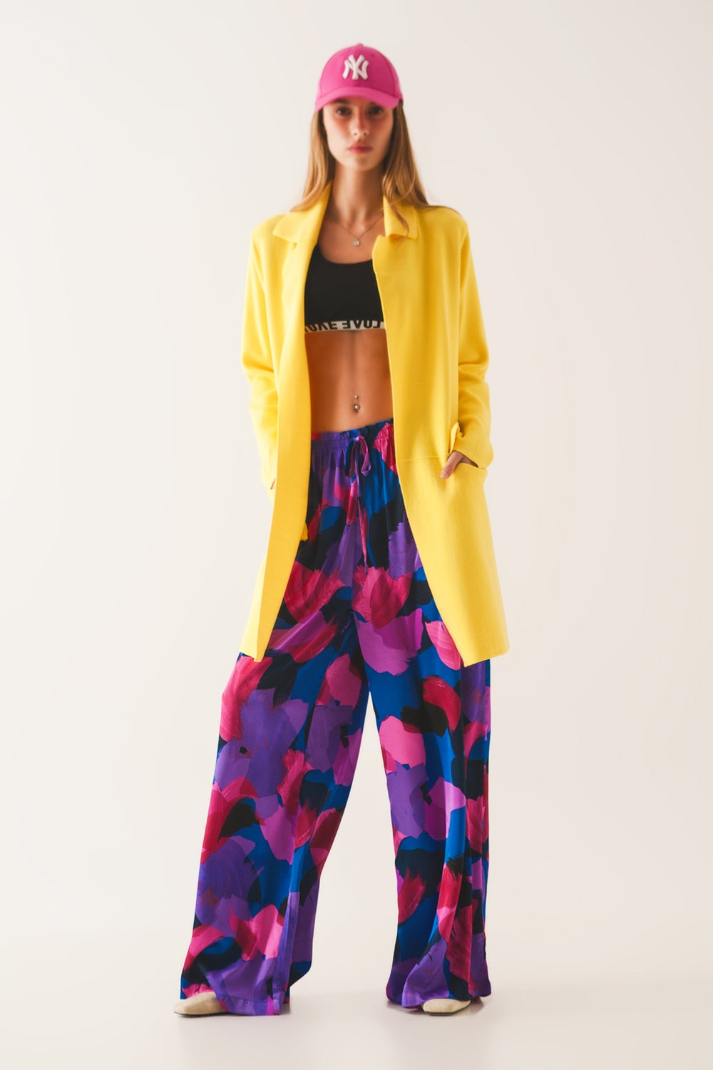 Gilet long avec col oversize jaune