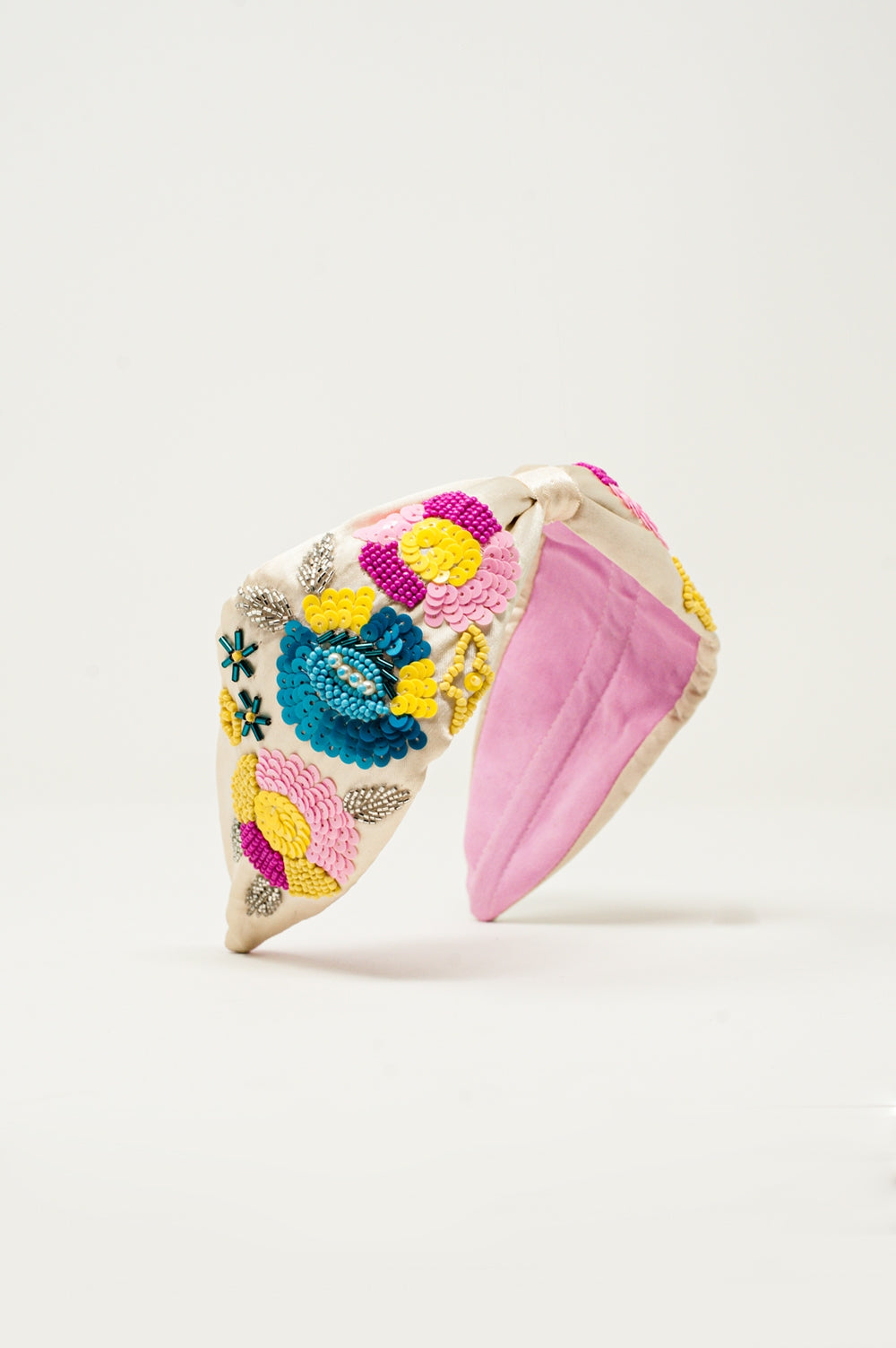 Bandeau noué orné de fleurs creme