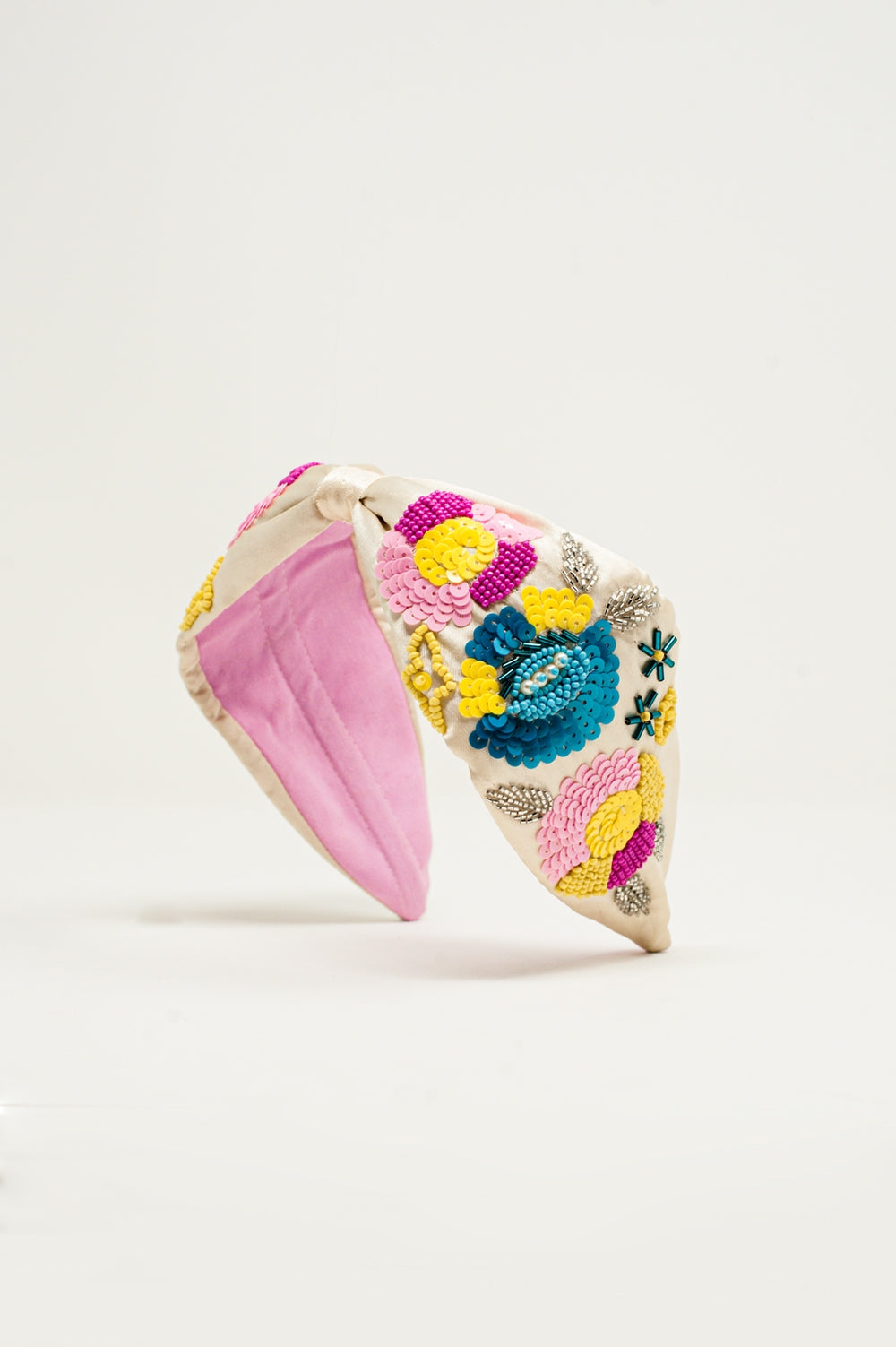 Bandeau noué orné de fleurs creme