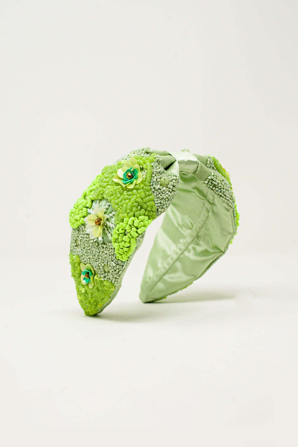 Bandeau épais à fleurs vertes ornées