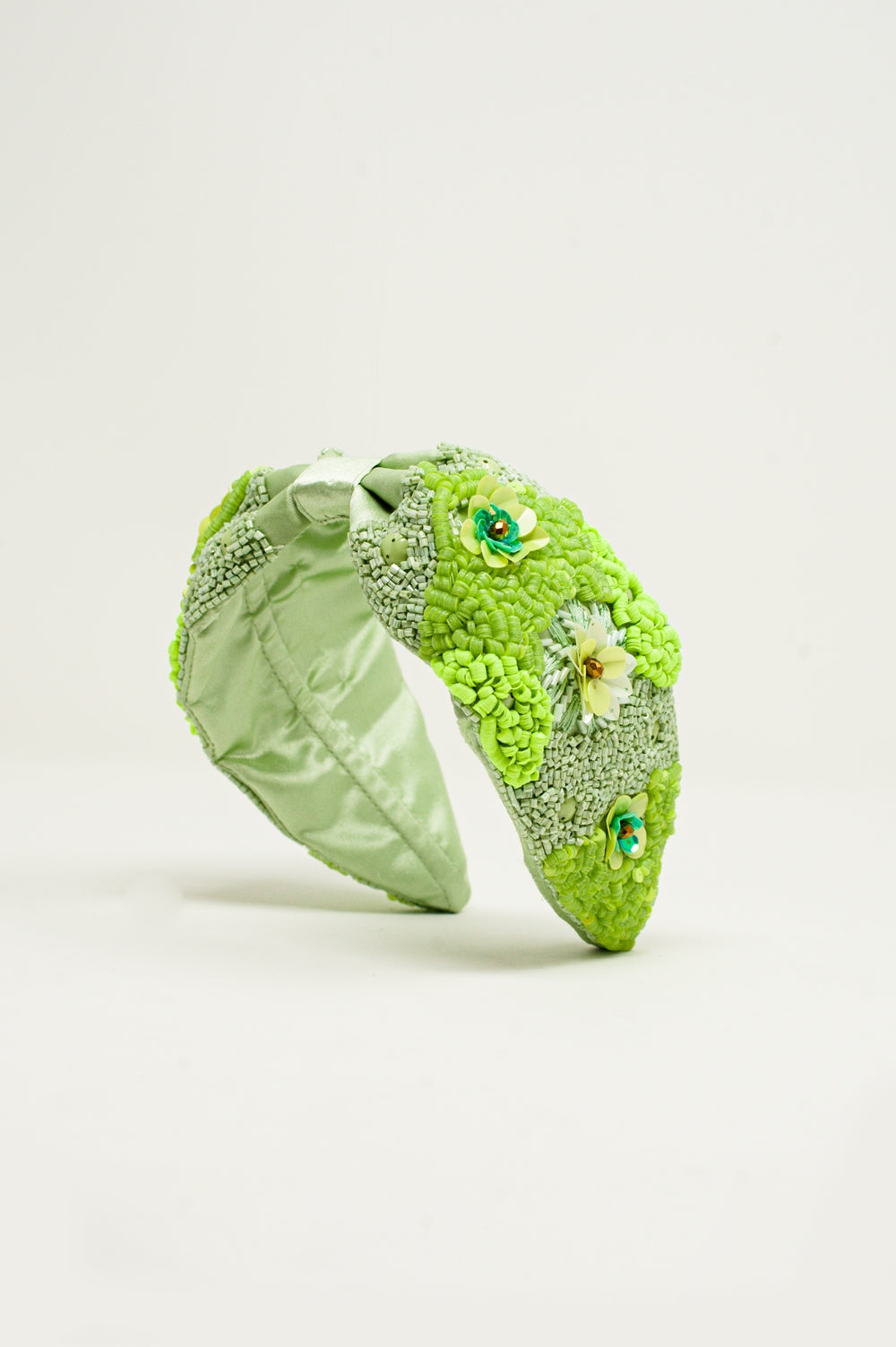 Bandeau épais à fleurs vertes ornées