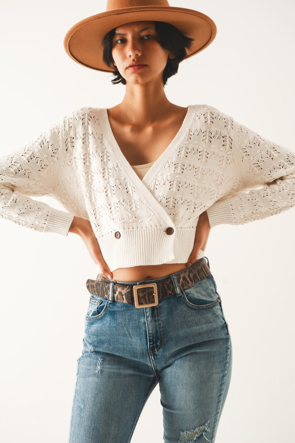 Gilet en maille pointelle crème