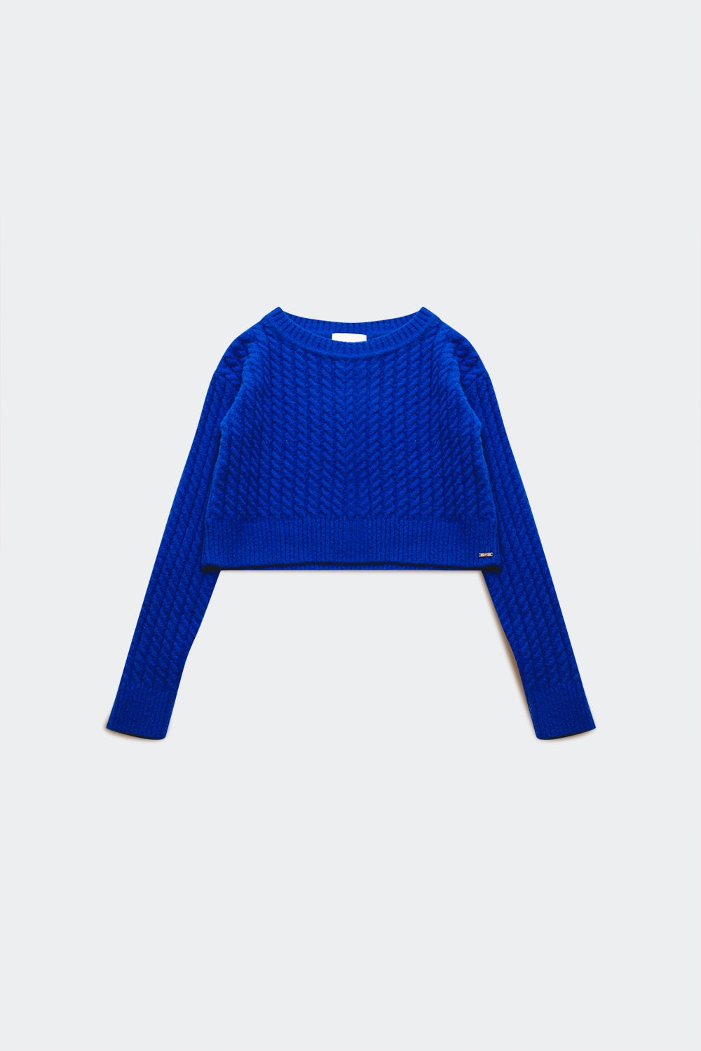 Pull ultra court en maille torsadée Bleu