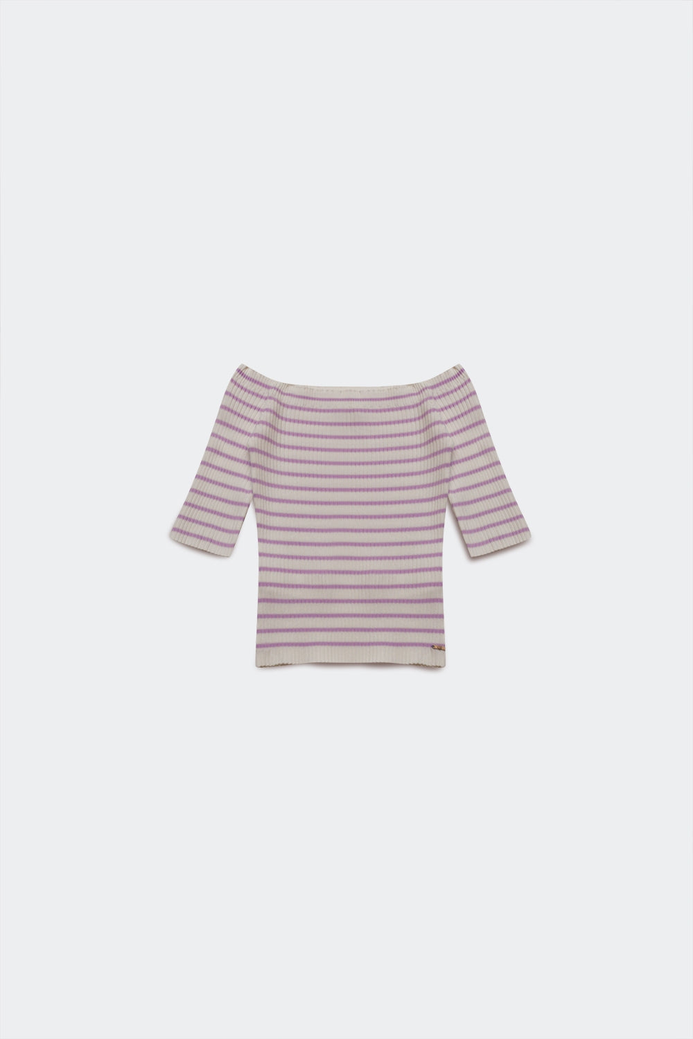 Top à rayures à encolure Bardot lilas