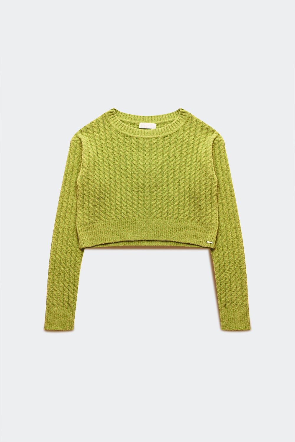 Pull ultra court en maille torsadée vert citron