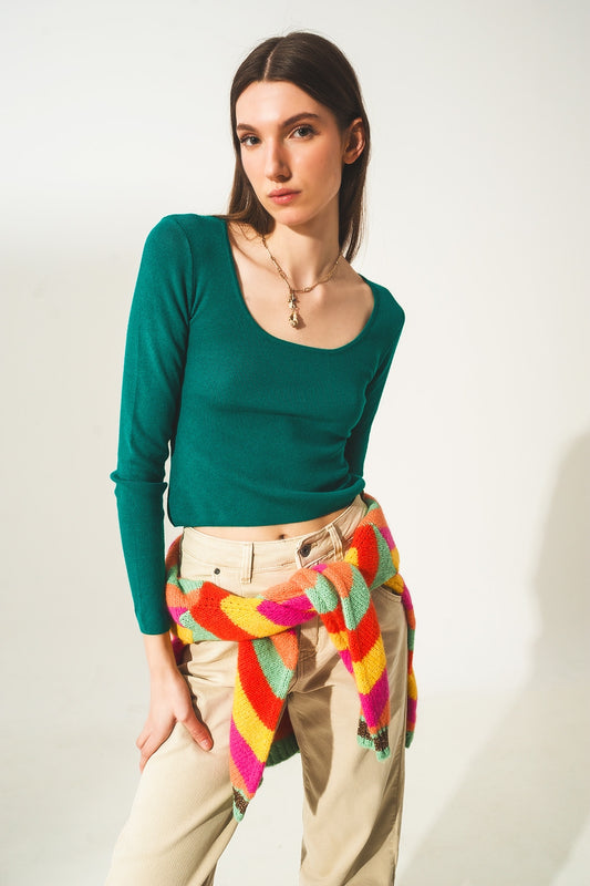 Pull à dos ouvert vert