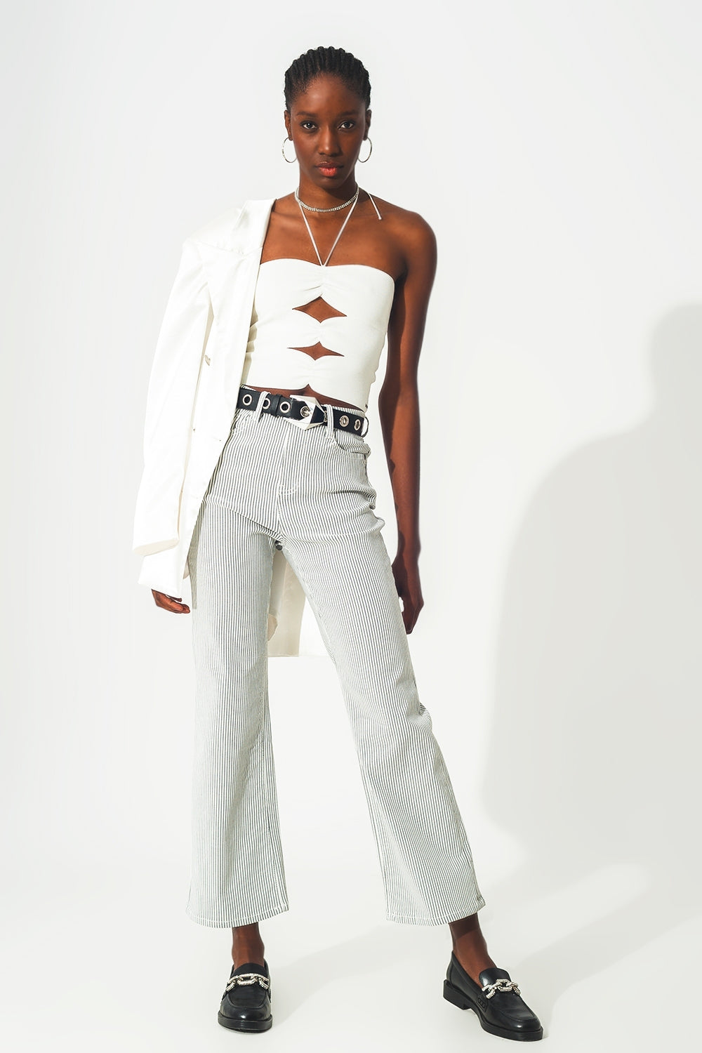 Pantalon à rayures évasées en gris