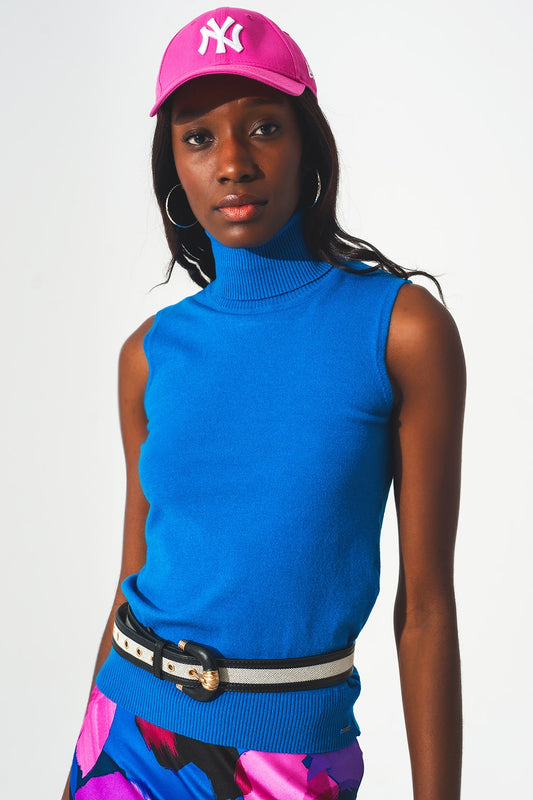 Pullover à débardeur en maille bleu