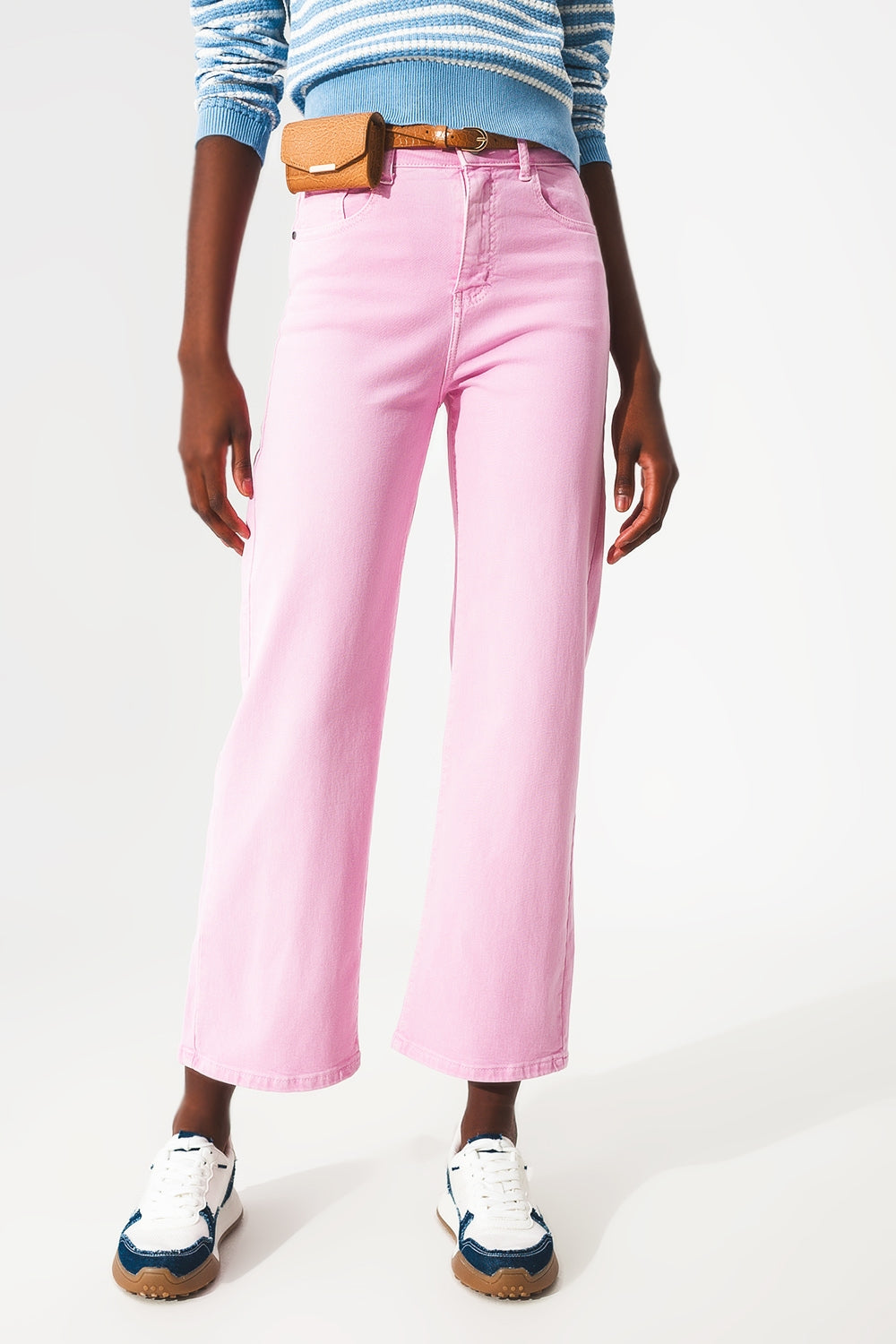 Jean ample court en Rose chewing gum