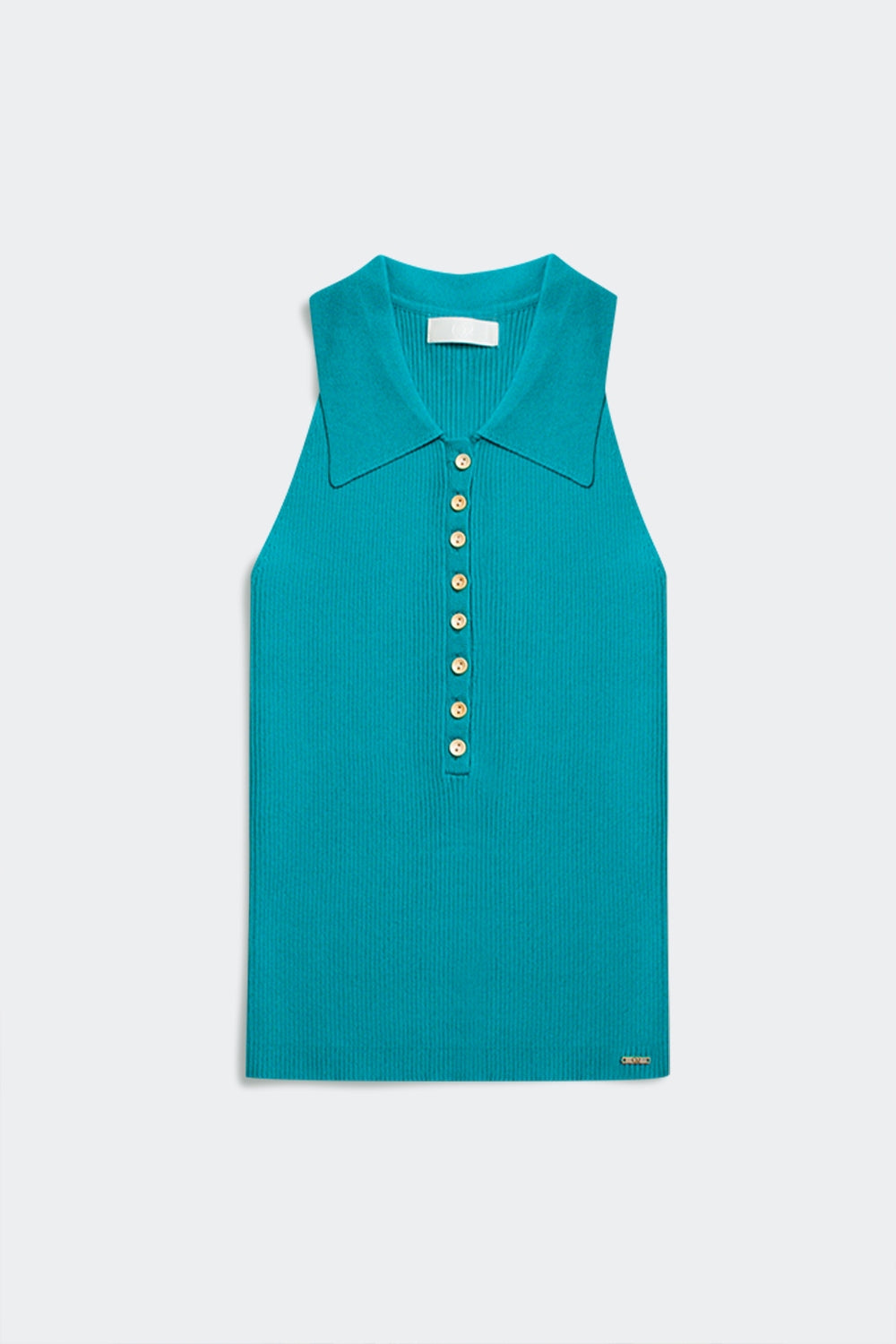 Top en maille côtelée à col polo en turquoise