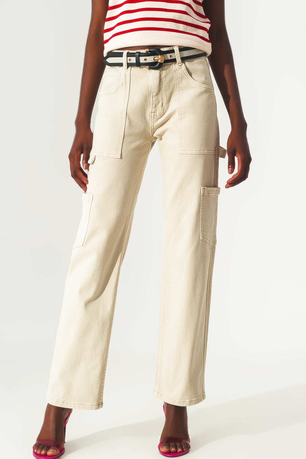 Pantalon cargo en beige