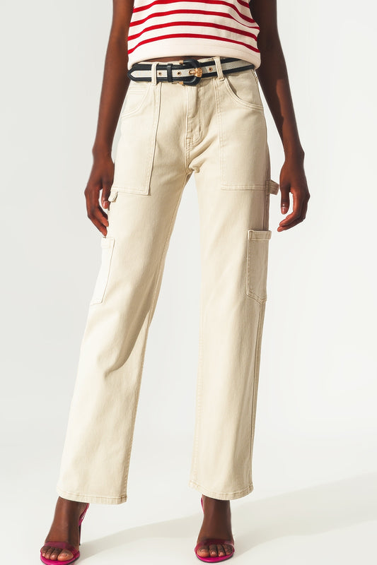 Pantalon cargo en beige