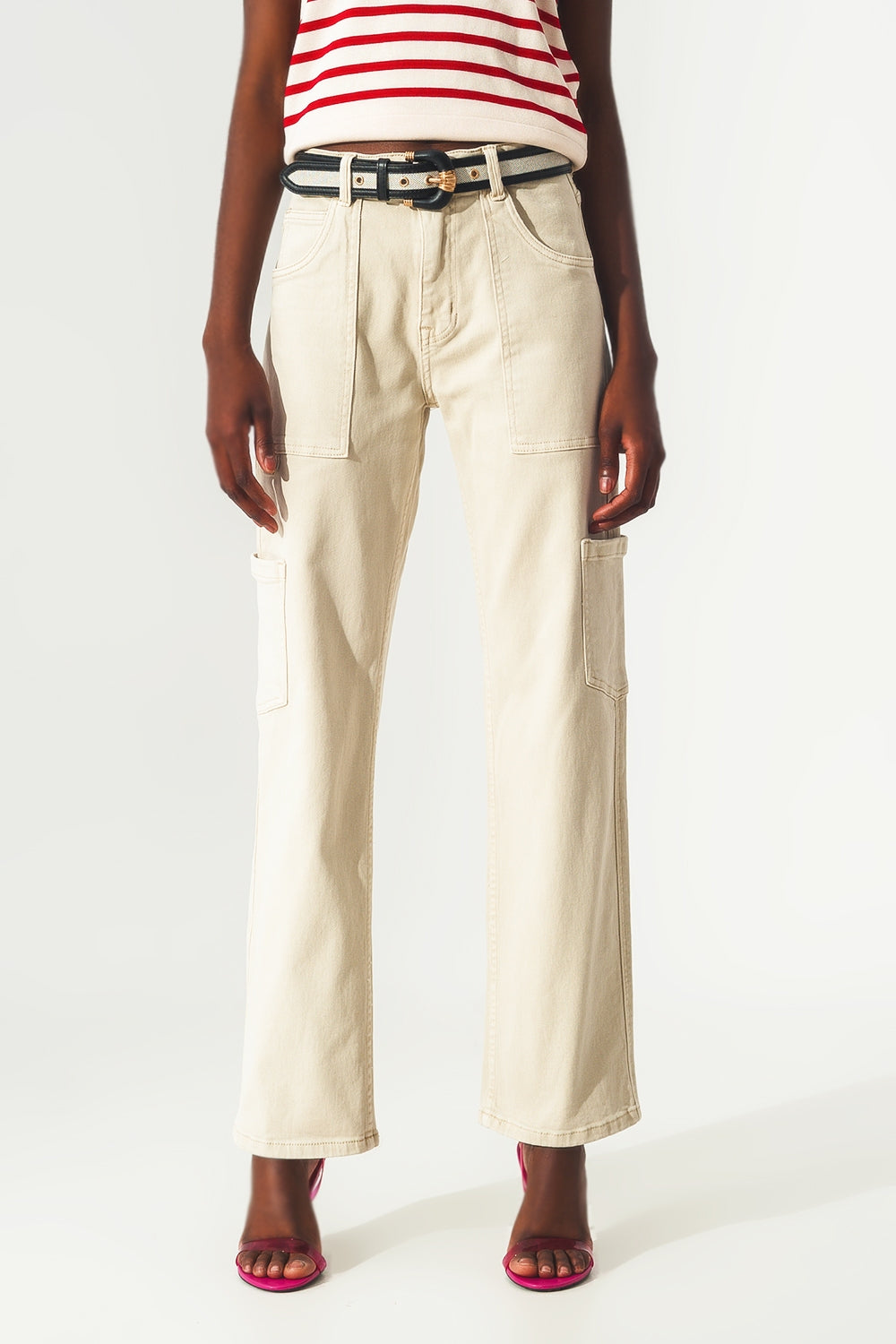 Pantalon cargo en beige