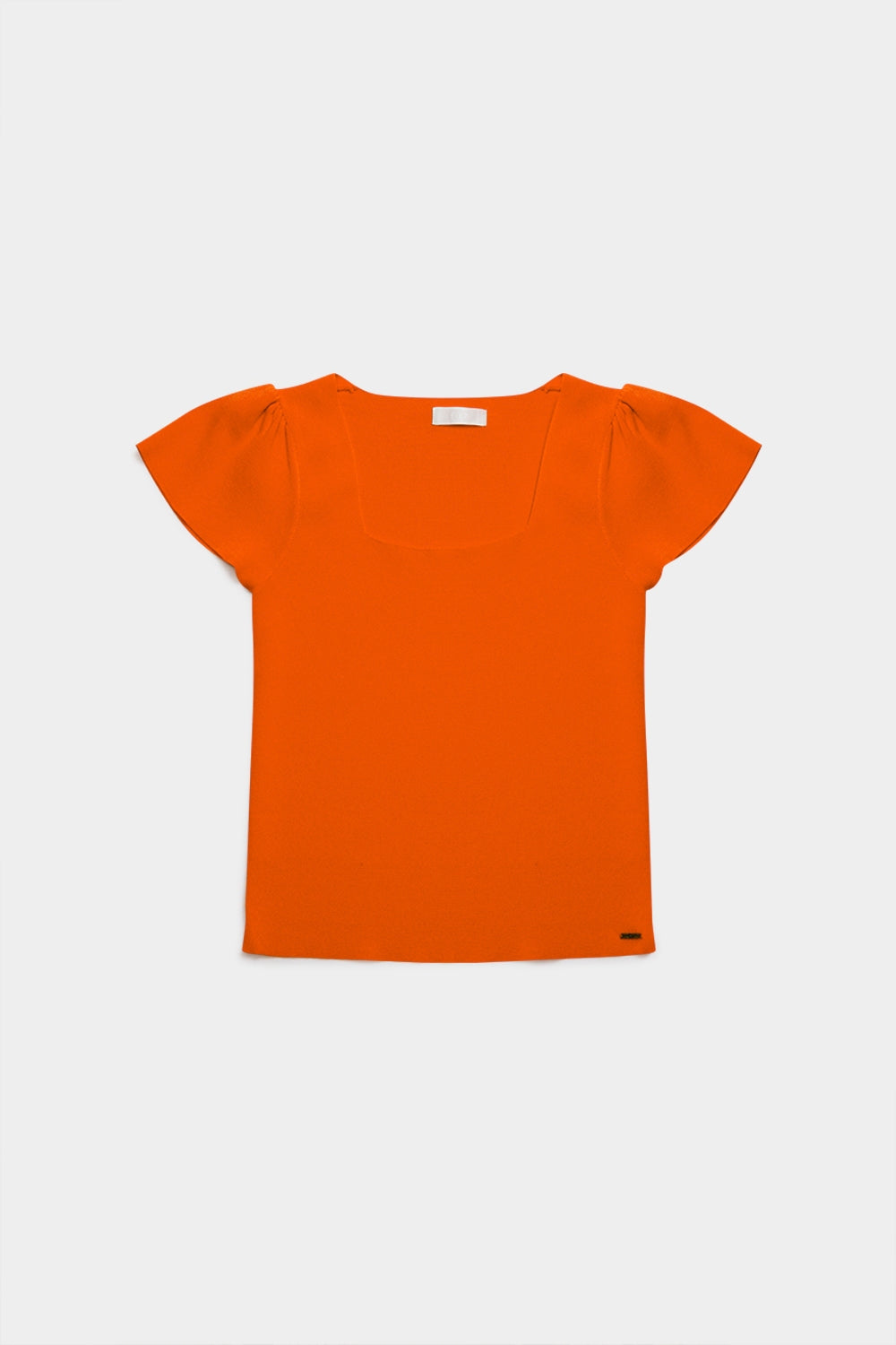 Pull à encolure carrée avec manches bouffantes orange