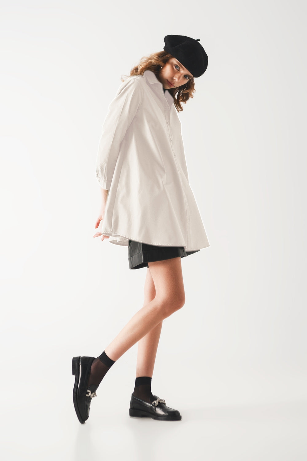 Chemise A-line en popeline surdimensionnée en blanc
