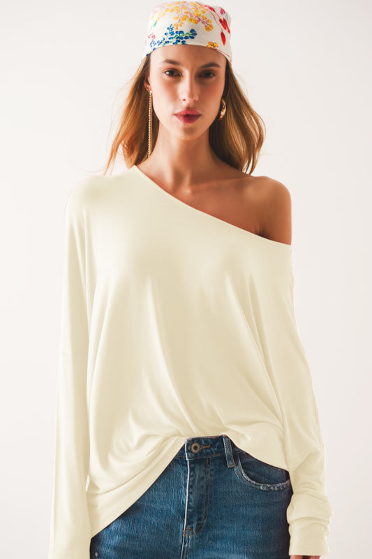 T shirt blanc à manches longues en tissu modal
